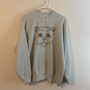 VTG 90’s Fruit Of The Loom Cat Sweatshirt Women's Size XL USA Grandmacore